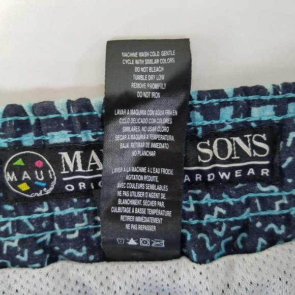 Maui & Sons Mens Swim Trunks Large Blue Board Surf Shorts Hawaiian Tropical - Picture 6 of 6